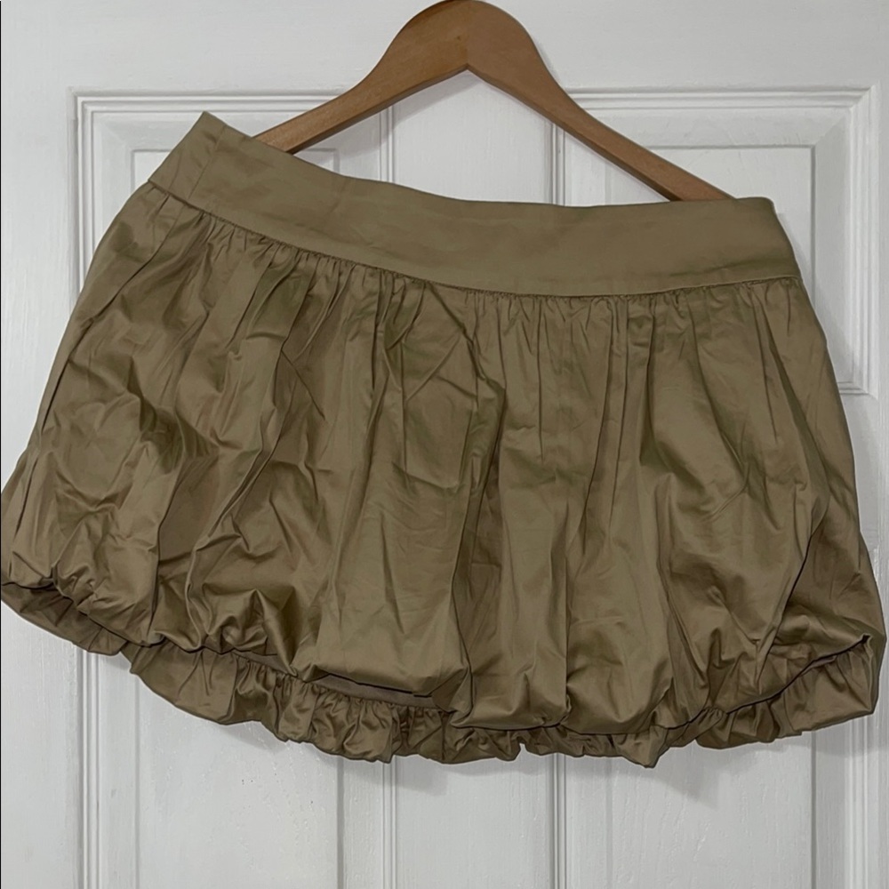 Fashion Nova Tan Bubble Mini Skirt Ruched Ruffles